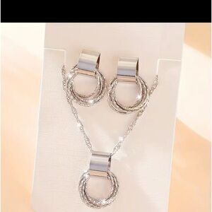 Simple Luxury Circle Pendant Necklace and Earrings Set for Women, Copper Crafted